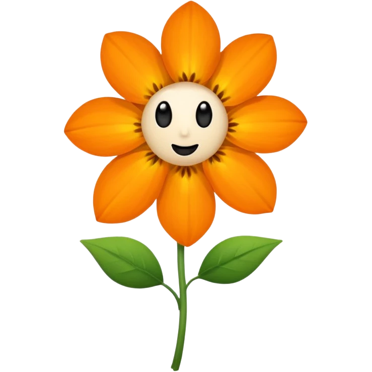 Green stem, white bud with black cartoony face: ;p. And six heart shaped yellowish orange petals emoji