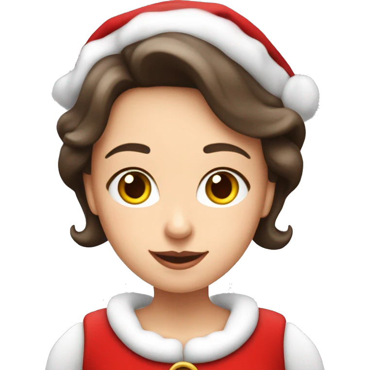 Cute brunette Caucasian Mrs. Claus with heart emoji