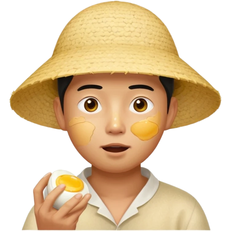 Asian guy with a rice hat eating an egg emoji