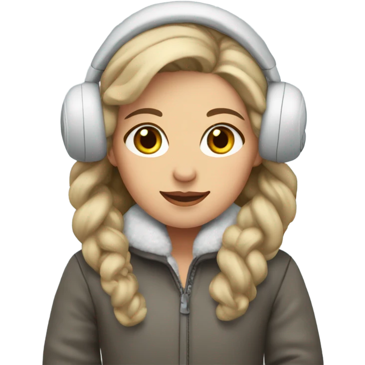 Dark blonde hair gray eyes girl in snow coat and earmuffs  emoji
