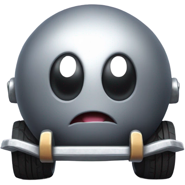 Metal cute mad Kirby Gray ball driving on car wheels with mad eyebrows game emoji