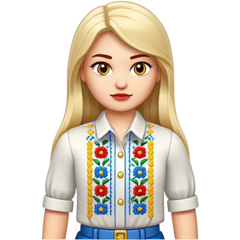 A Ukrainian girl in an embroidered shirt holds Lego bricks emoji
