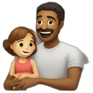 man holding his daughter in a balcony where there are a plant emoji