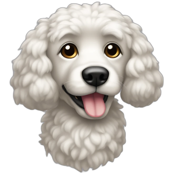 Caniche avec tâches noires et blanches qui tire la langue emoji