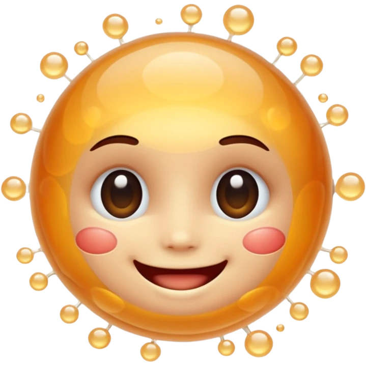 Cute, smiling, glowing stem cell, White background. emoji