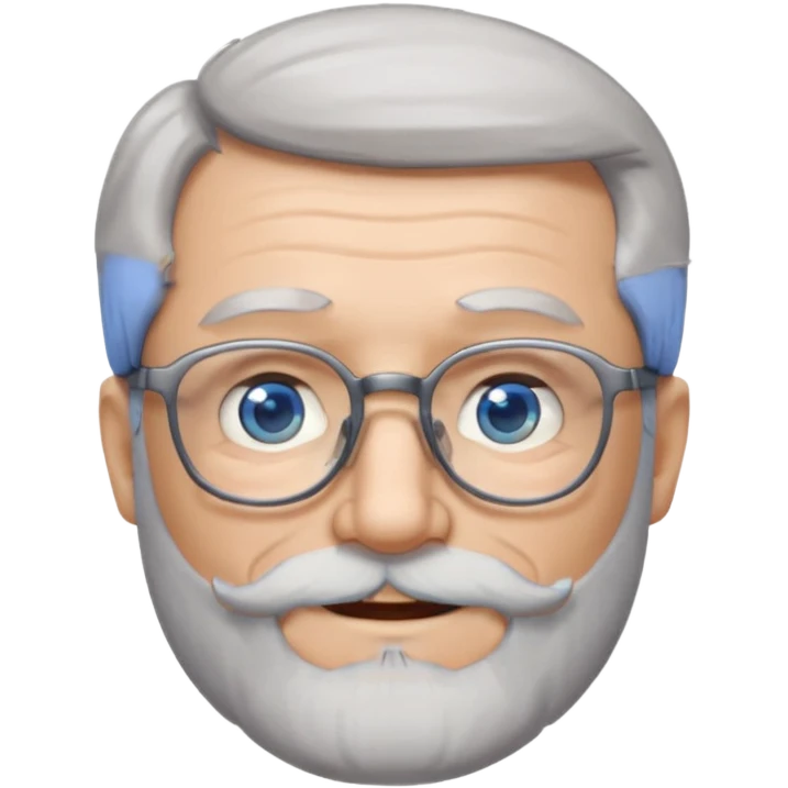 Create me an emoji of an old man. Gray really short size hair. Gray follow-up full beard. Squarer Glasses. Blue eyes. Little smile emoji