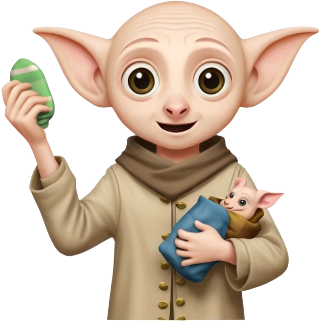 excited Dobby the house elf at Hogwarts holding a sock emoji
