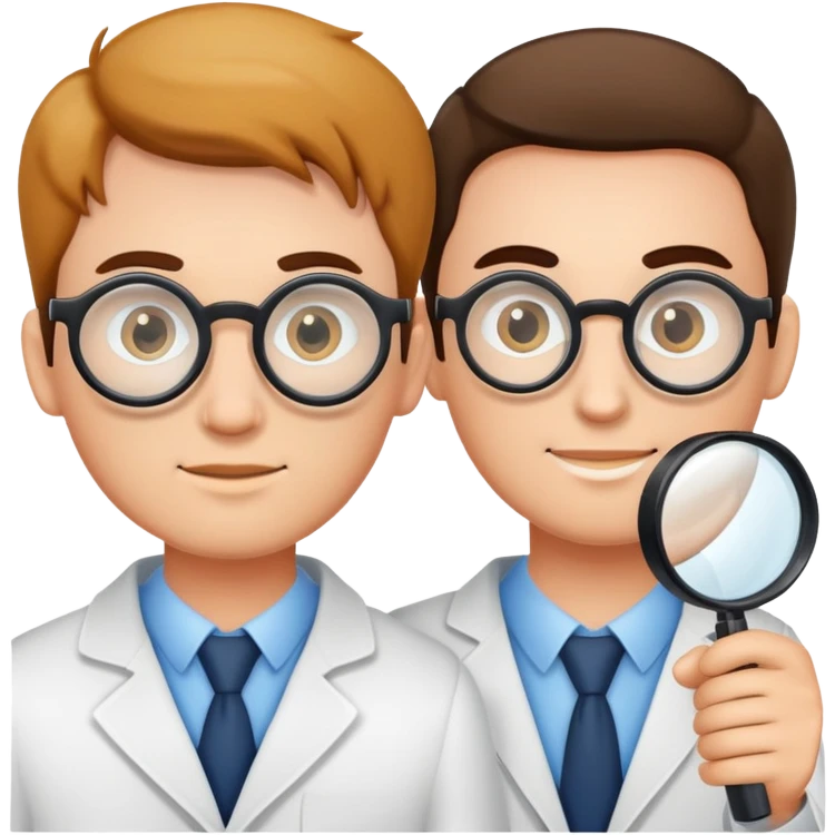 Two guys using magnifying glasses emoji