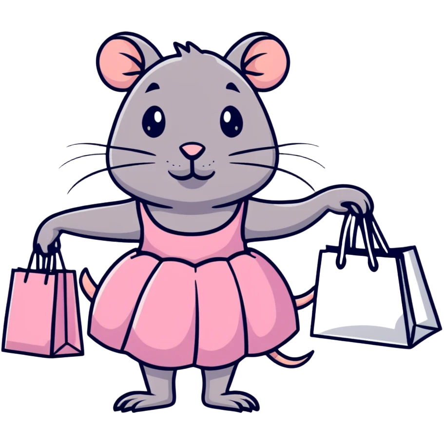 rat with a pink dress and tutu holding a Sephora shopping bag emoji