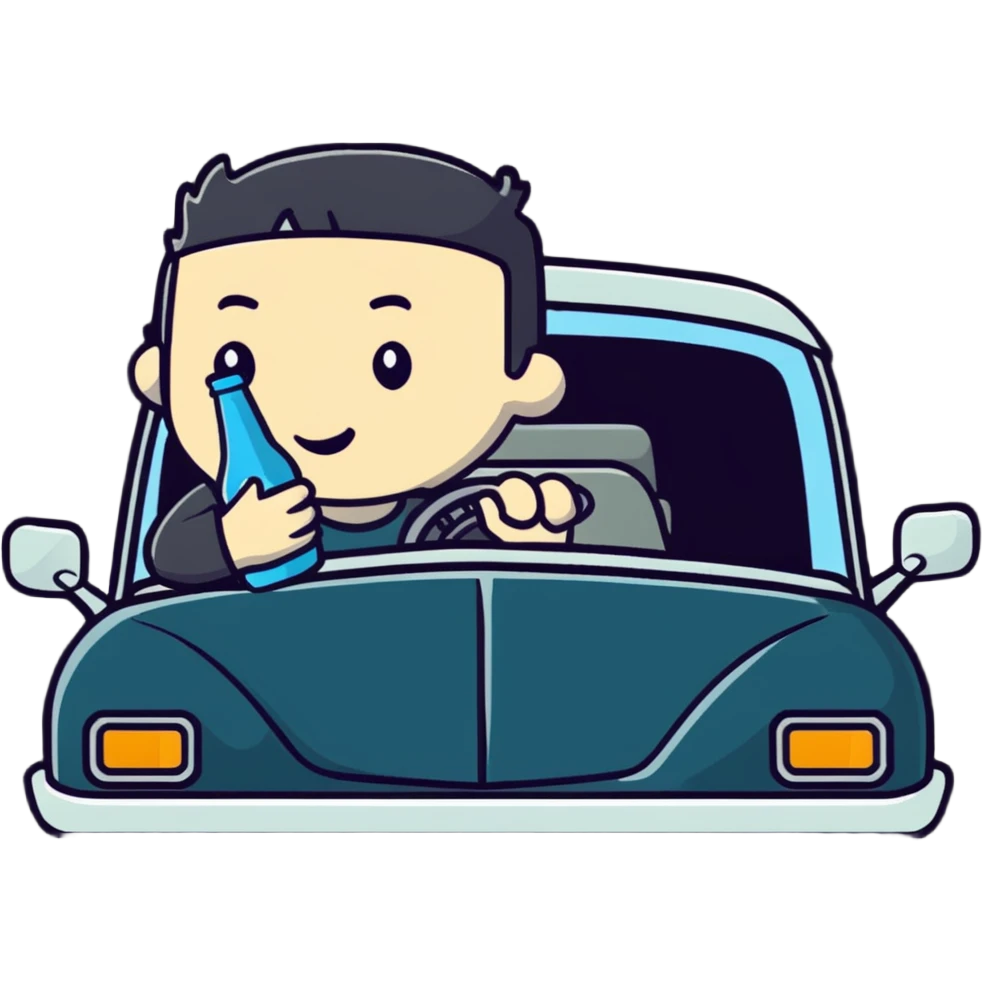 person in a car holding a bottle, showing the act of drinking and driving emoji