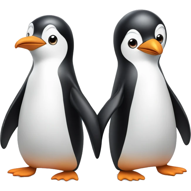 2 penguins, one has his had on the other and hearts are round them emoji