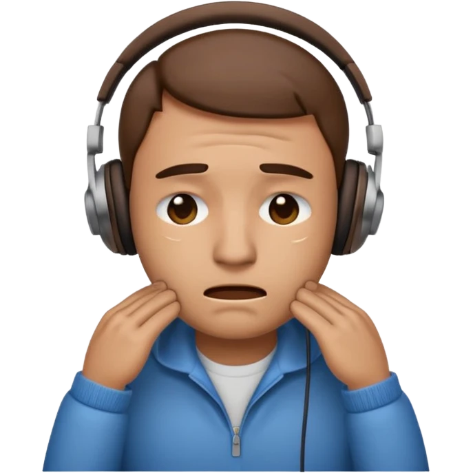 Male emoji with head phone holding both hands listening looks like sad looking down crying  emoji