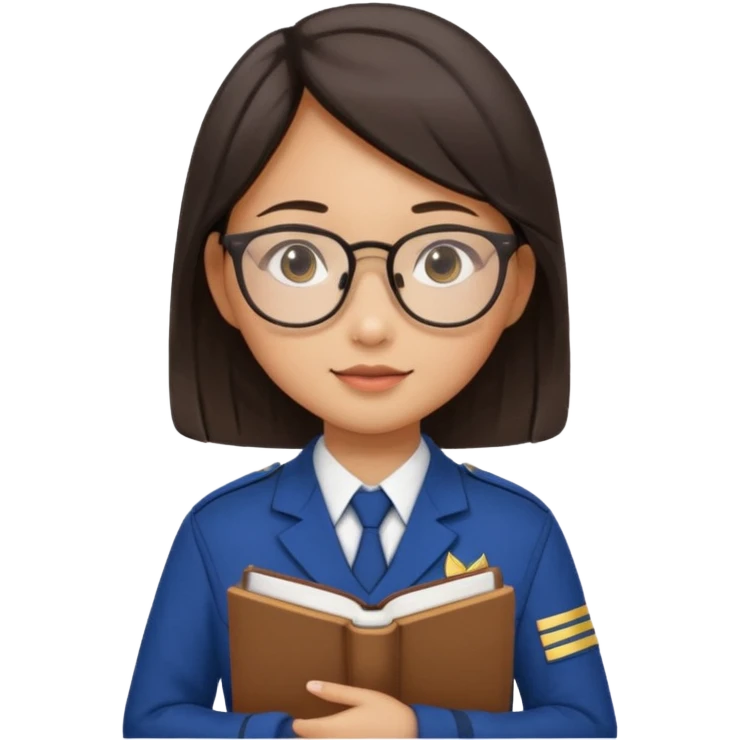 A student, asian girl, wearing glasses, uniform, hold book in front of their chest emoji