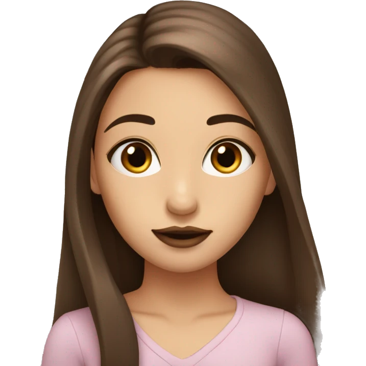 Girl with really long straight brown hair, lashes, brown eyes, brown lipstick  emoji