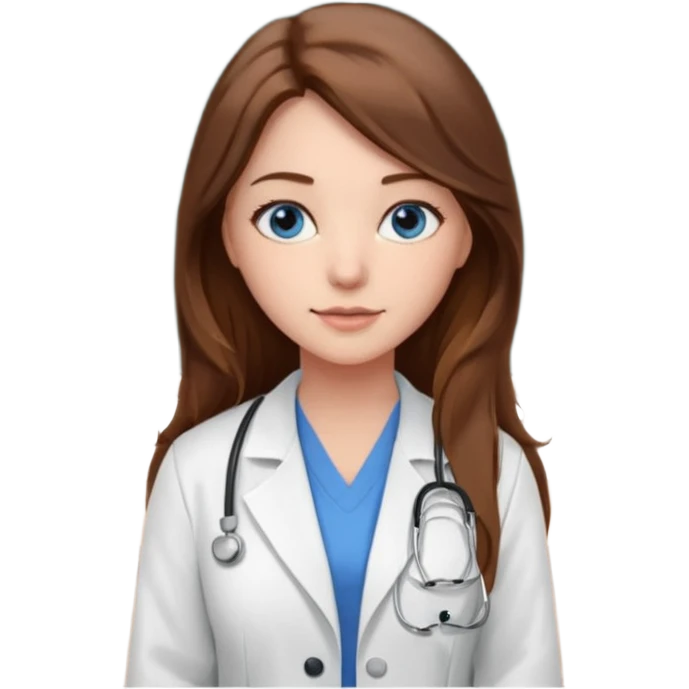 pretty female nursing student with long brown hair, blue eyes inside a classroom at university with blackboard behind her emoji
