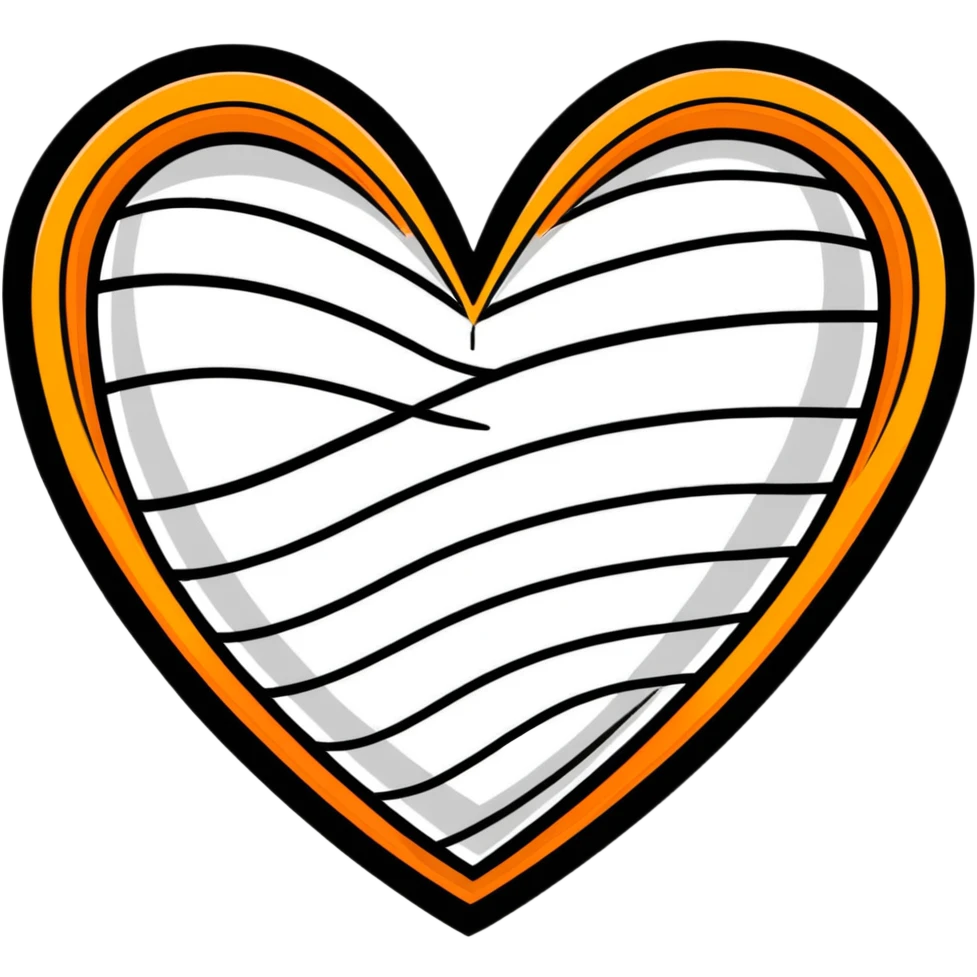 simple heart sticker with black, white, and orange horizontal stripes emoji