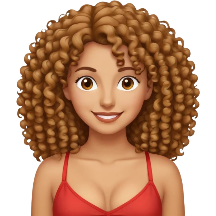 curly sexy emoji smiling with raised eyebrow, curly hair, hand on hip, accentuated chest emoji
