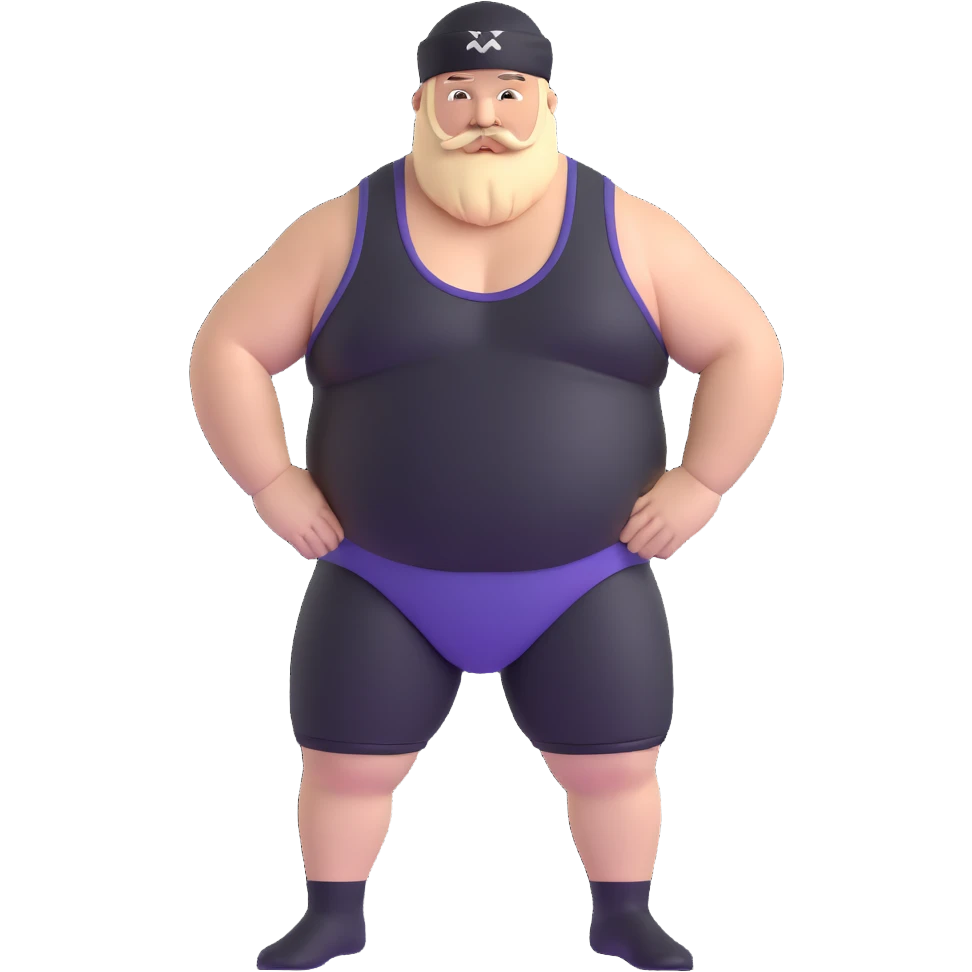 White skin fat guy with black durag, beard and mustache in wrestling singlet emoji