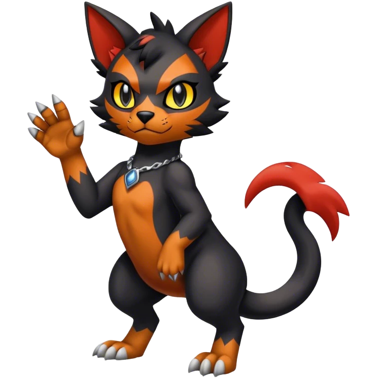 Cool edgy Torracat-Houndour-Litten-Digimon, full body emoji