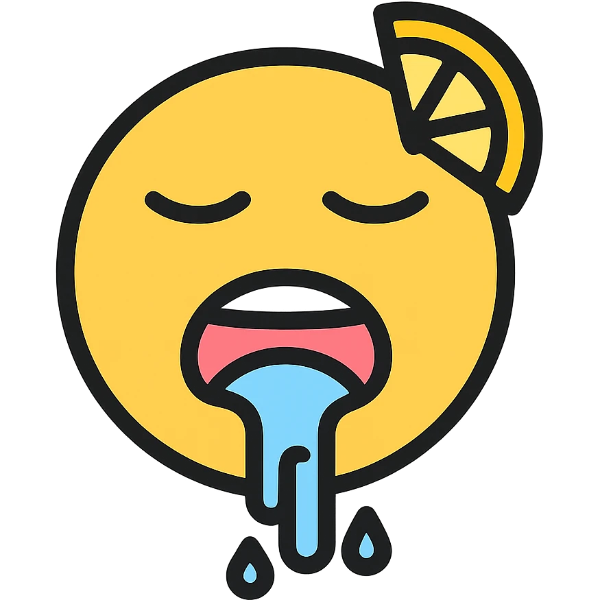 color outline icon of face with lemonade dripping out of mouth emoji