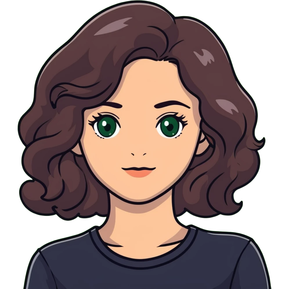 woman with wavy dark brown hair and green eyes emoji