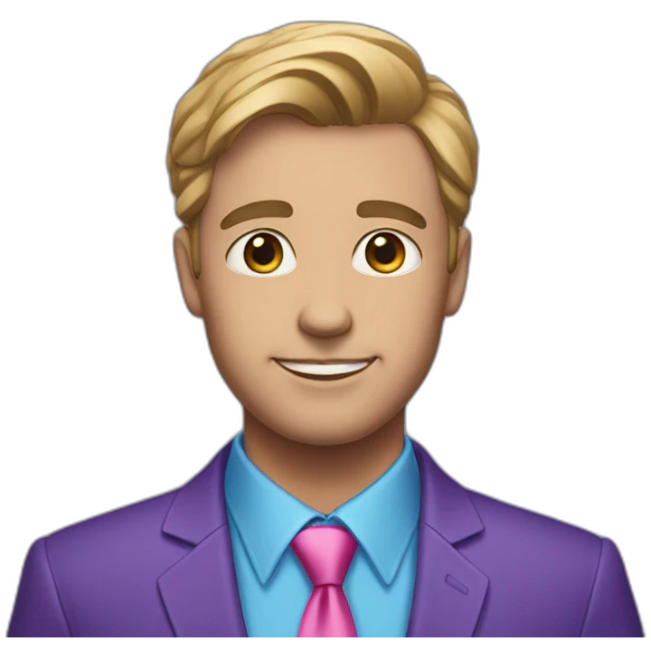 Guy in purple suit blue shirt and pink tie emoji