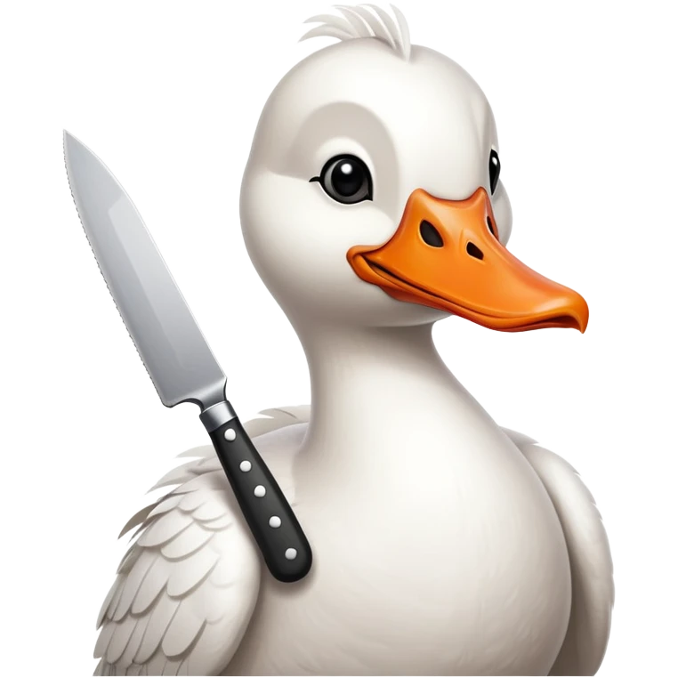 cartoon goose with orange beak holding a kitchen knife emoji