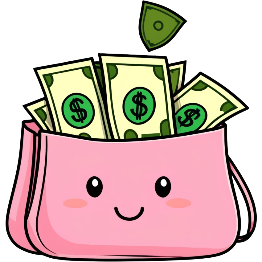Pink bag full of money emoji