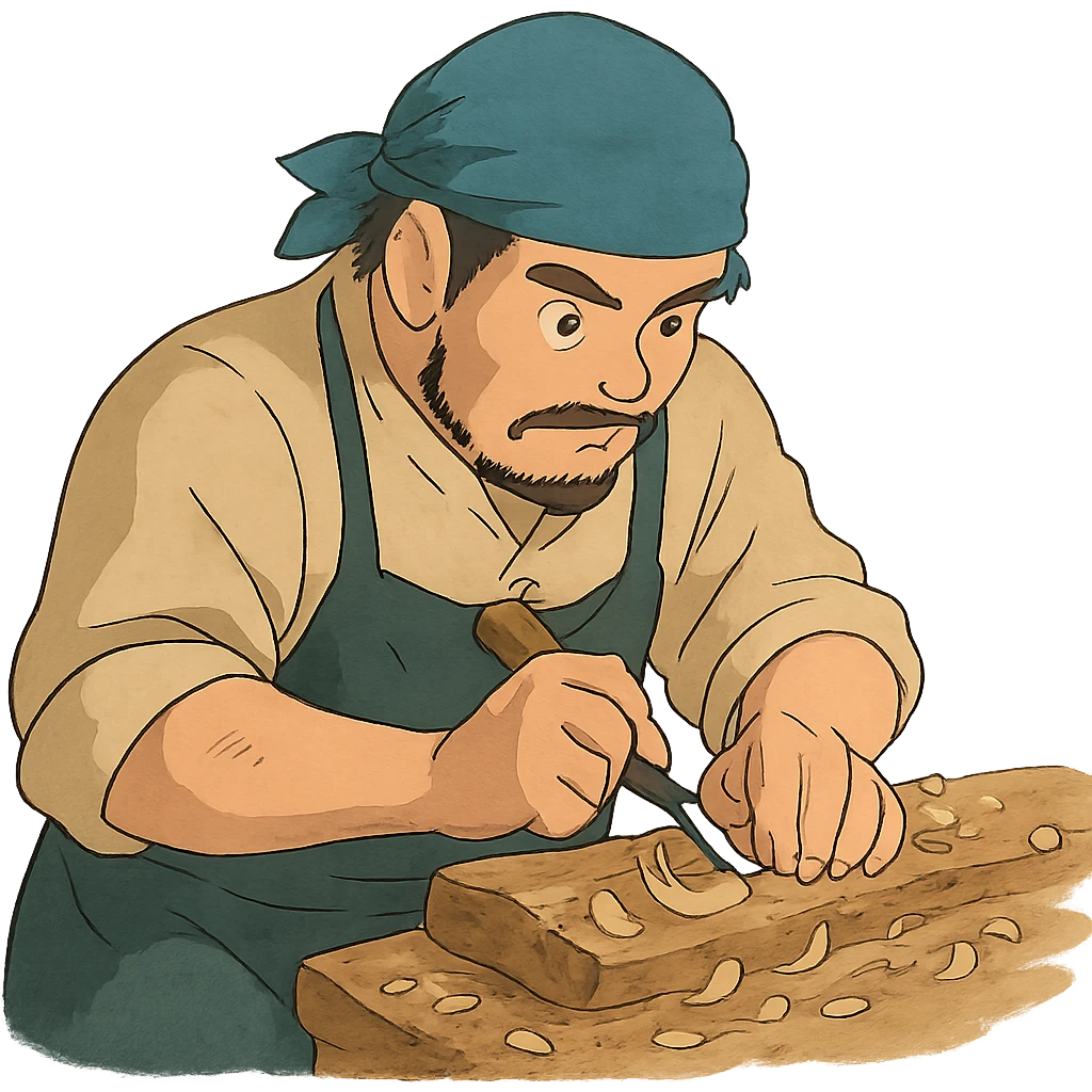 skilled artisan carving wood, ghibli style emoji