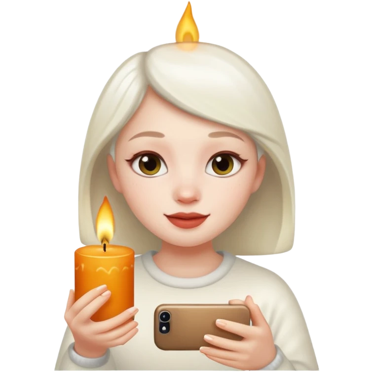 girl enjoying a scented candle, iPhone memoji style, white skin emoji