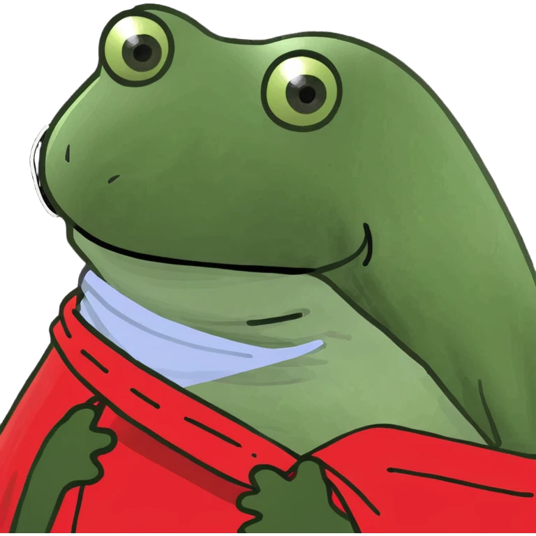 bufo frog wrapped in a blanket, red nose, shivering emoji