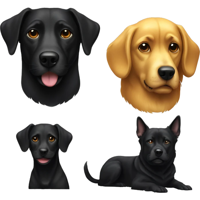 Medium black dog next to a big golden dog emoji