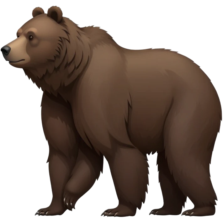 Realistic dark brown grizzly bear on all four legs, minimalist style, natural pose, side view, darker fur emoji