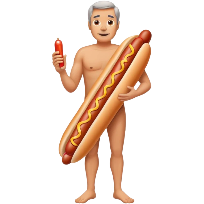 Nude mature man with large skin tone hotdog between his legs emoji