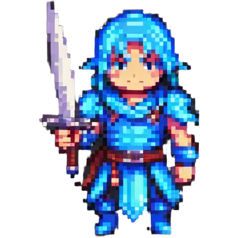Jin character holding a sword, pixel art style emoji