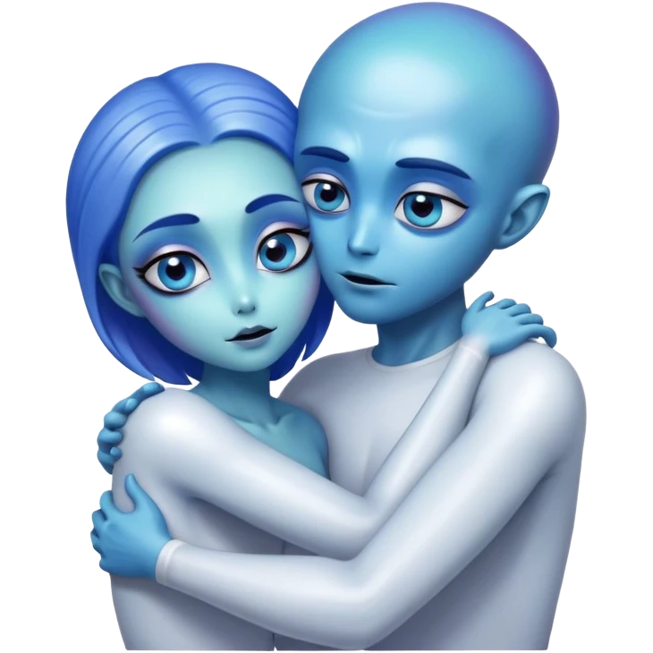 alien woman hugs white man emoji