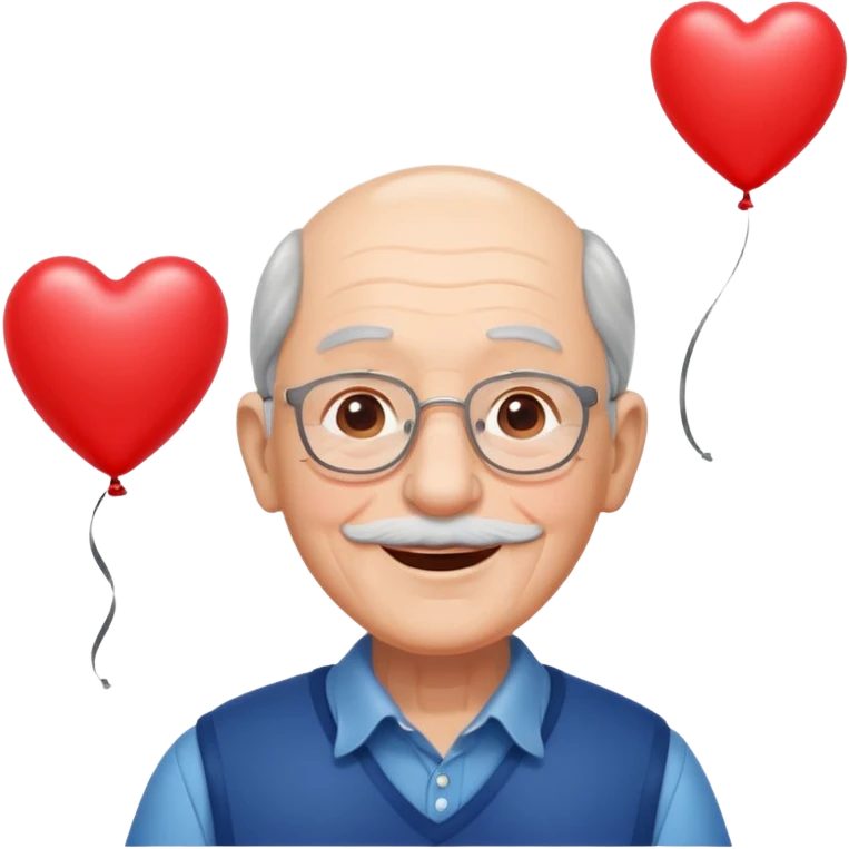 Grandpa floating with heart balloon emoji