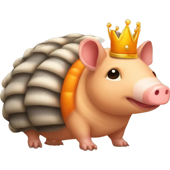 Orange chubby round armadillo pig panda centipede armadillo wearing a crown emoji
