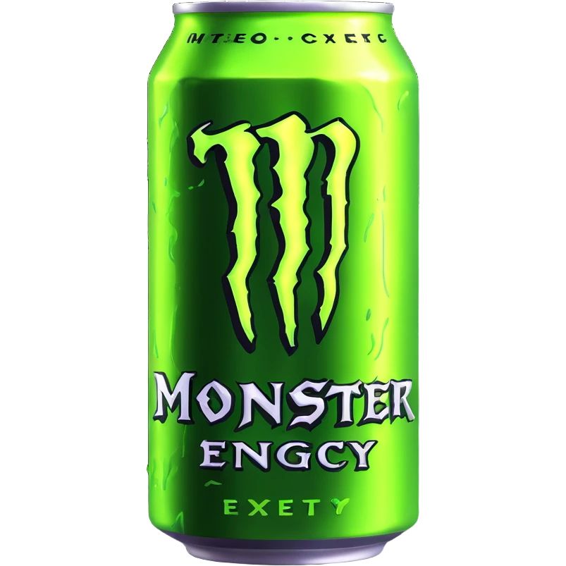 monster energy drink can, 3D style, metallic texture, neon green highlights emoji
