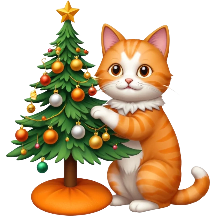 A cat removes decorations from a Christmas tree. emoji