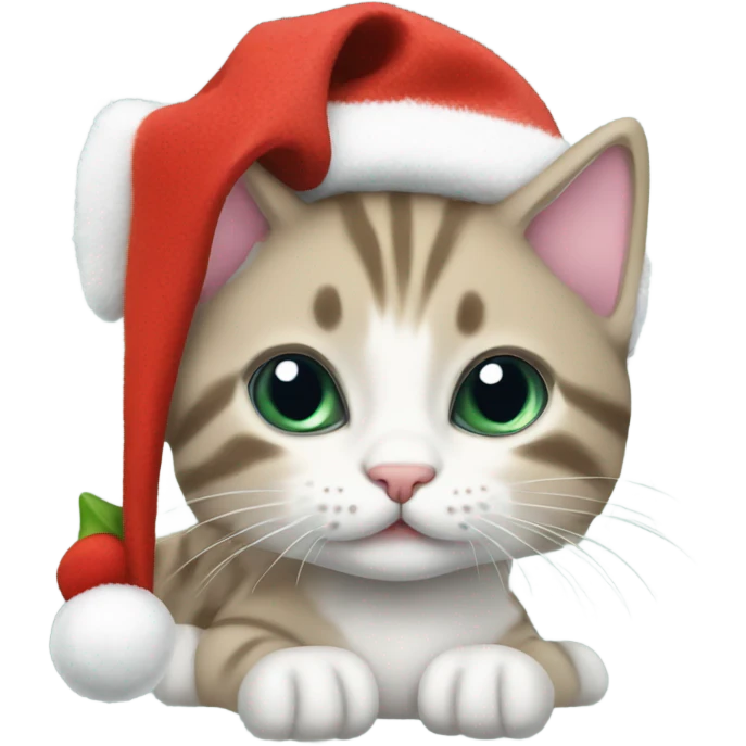 Kitten with christmas hat and christmas mittens emoji