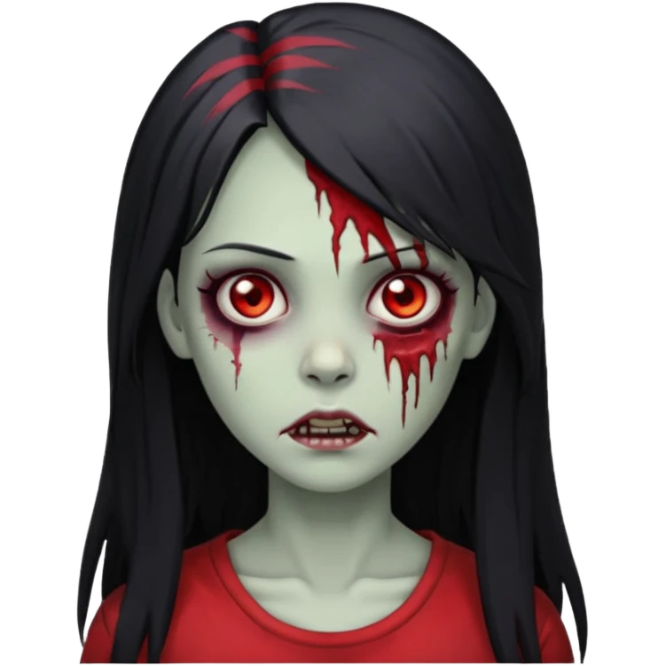 Garota zumbi cabelo longo preto, mechas vermelhas SOMENTE nas laterais, na frente da cabeça emoji