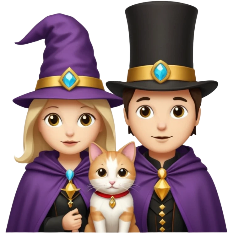 magician couple and their pet cat emoji