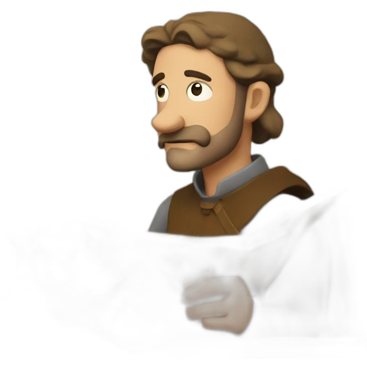 medieval architect in action, thinking over a map of a building emoji