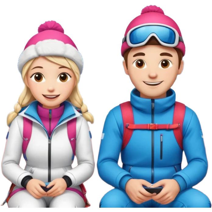 Man  and Woman in Skiing clothesin train emoji