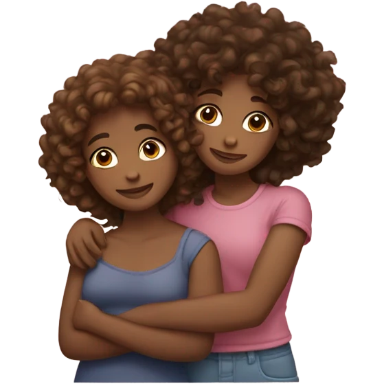  Two girls cuddling one brown skin one curly both Carly hair  emoji