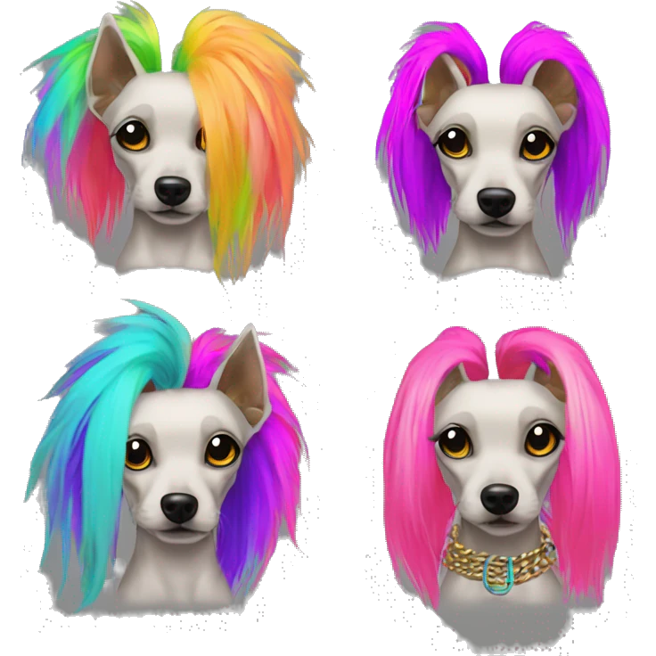 Punk Chinese crested dog neon rainbow hair gold chain punk piercings tattoos punk ear piercings emoji