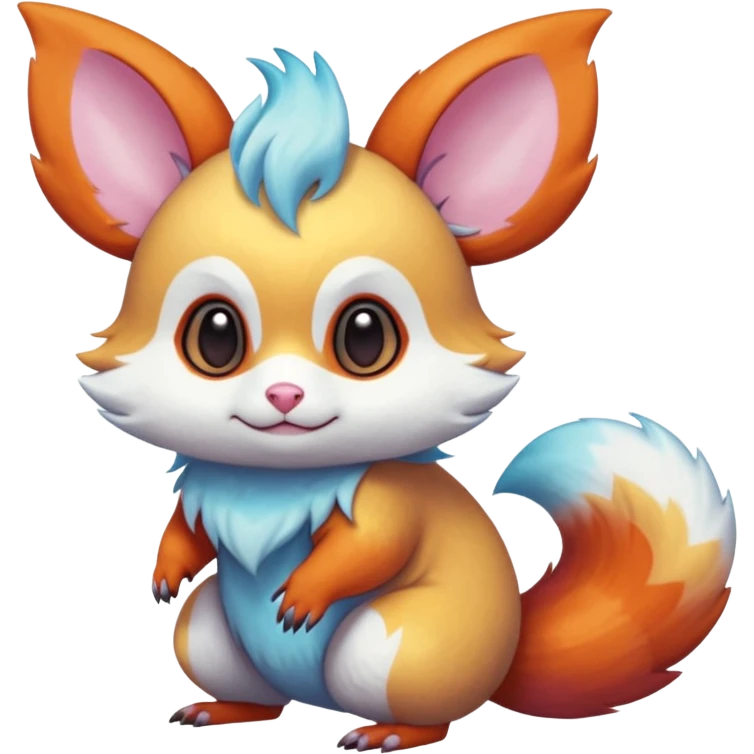  Shiny iridescent light warmly colored reddish-orange-gold-gradients vibrant bioluminescent colorful pastel flourishing flurry fuzzy Absol-Minccino-Furret-Zangoose-Chinchilla-Stitch-fusion-animal-Fakémon-hybrid-creature  emoji