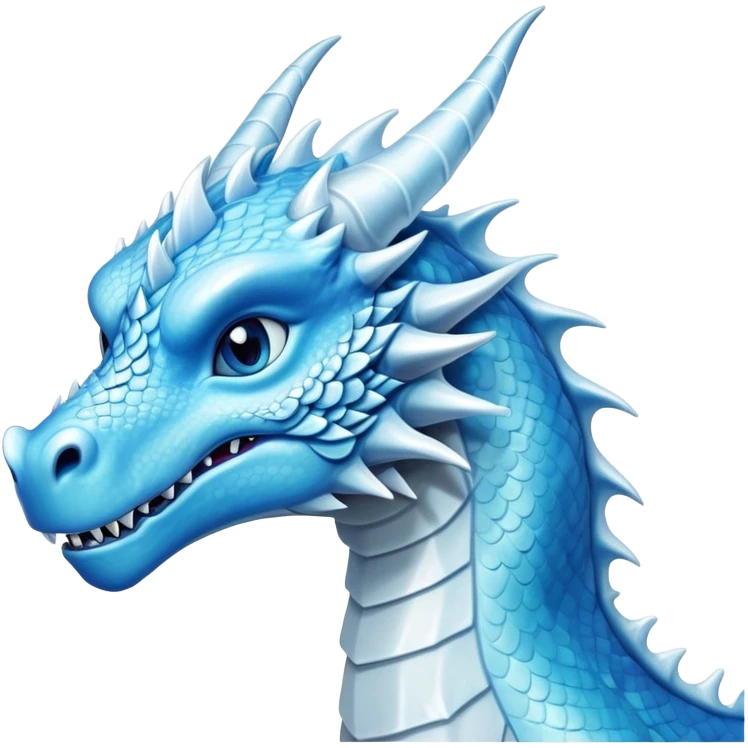 Cinematic Noble elegant Ice Dragon Portrait Emoji, Poised and imposing, distinct long elegant snout, with a slender, scaled body shimmering in glacial hues of icy blue, frostbitten silver, and crystalline white, breathing out frost, with piercing, glowing eyes that radiate the chilling depths of an arctic storm; rendered in detail. emoji