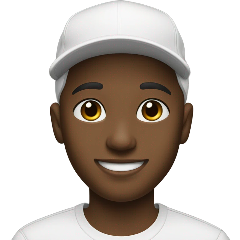 smiling boy in white shirt wearing a Gucci cap and tshirt  emoji